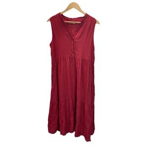 Bellambia Tiered Midi Shift Dress Linen Red Sleeveless Lightweight MD Made Italy